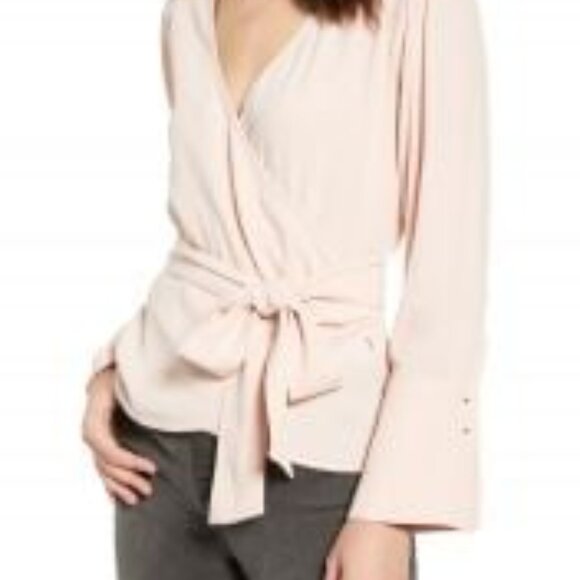 Nordstrom Long Sleeve Lightweight Cream Pink Minimalist Wrap Blouse Size XS Top - Picture 1 of 4